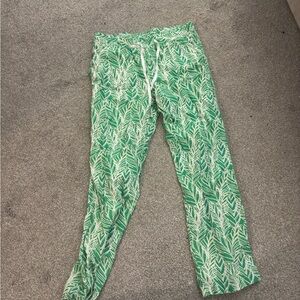 Green Leaf Print Pants